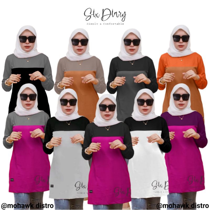 Atasan Baju Wanita Tunik | Tunik Polos Warna Kombinasi Six Diary Original