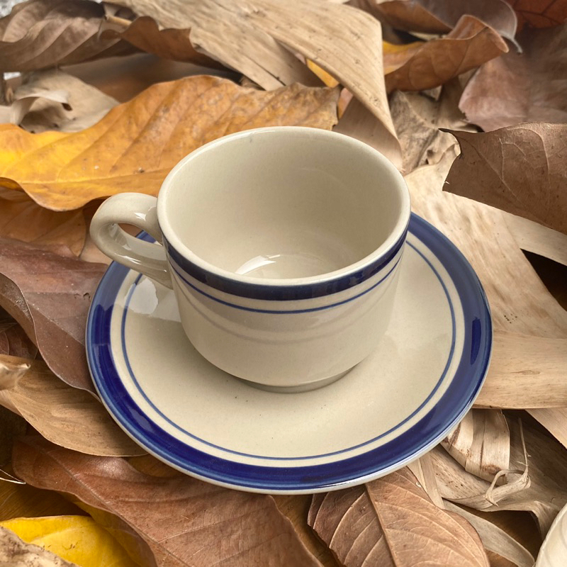 Get 12pcs (6cup & 6saucer) Blue/Cangkir Lucky Set Biru/  Tea Cup Set /Cangkir Kopi Keramik Aestetik
