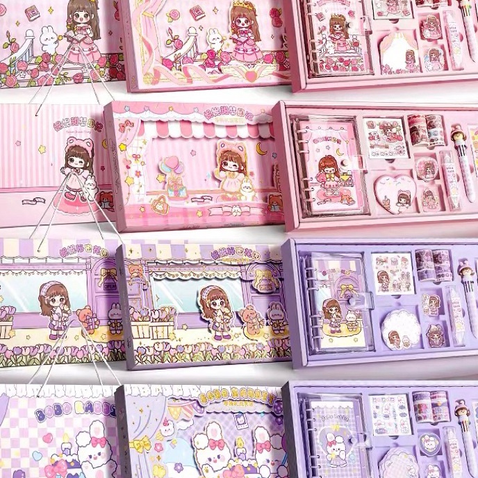 

KF7 cute diary set djournal book buku jurnal anak dengan diy sticker hadiah tahun