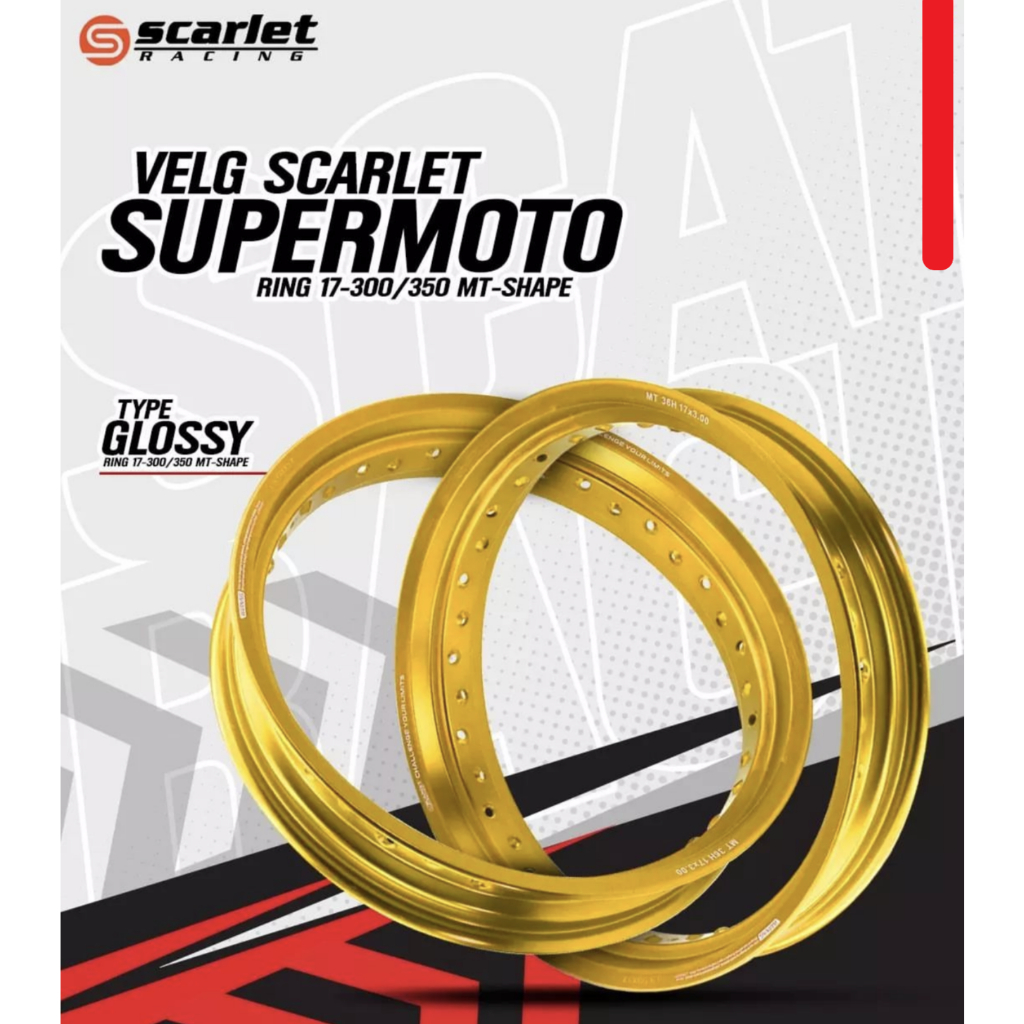 VELG SET DEPAN BELAKANG SCARLET 250 300 350 RING 17 Lubang 36H SUPERMOTO KLX CRF WR DT YZ KX KTM