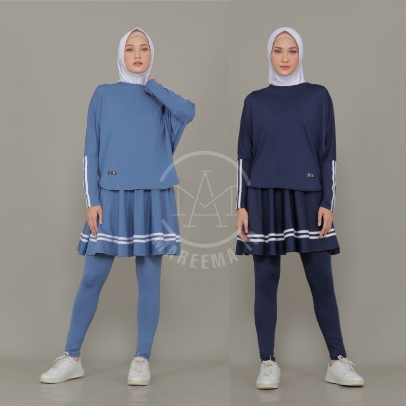 SETELAN BAJU OLAHRAGA WANITA MUSLIM LEGGING ROK SKIRT