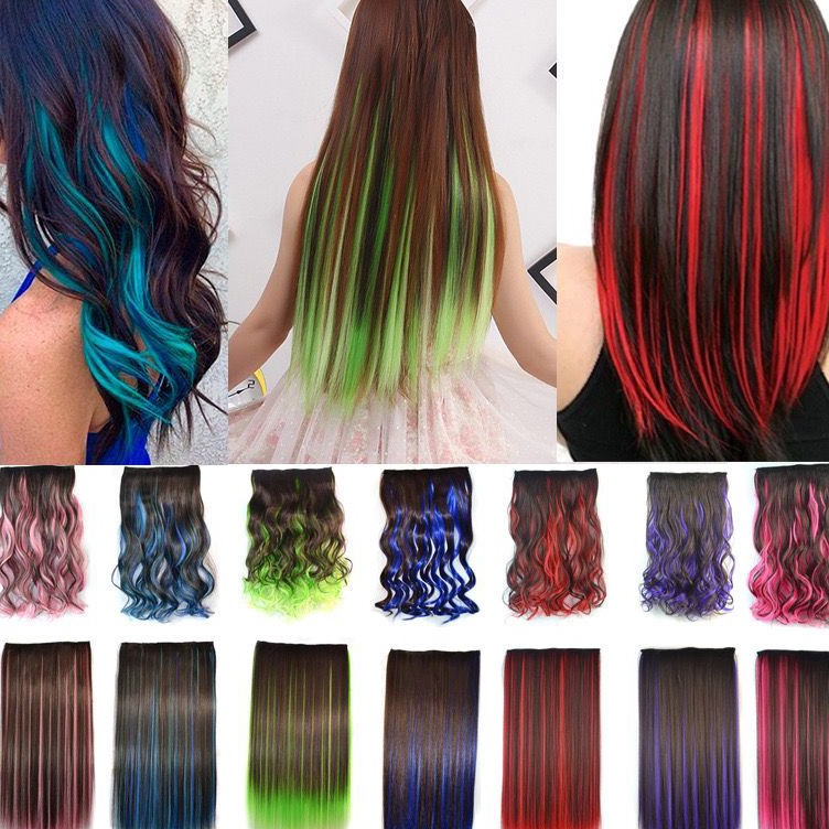 Ready Murah  Rambut Highlight Curly dan Lurus 8 Warna Rambut Extension Rambut Palsu Aksesoris Rambut