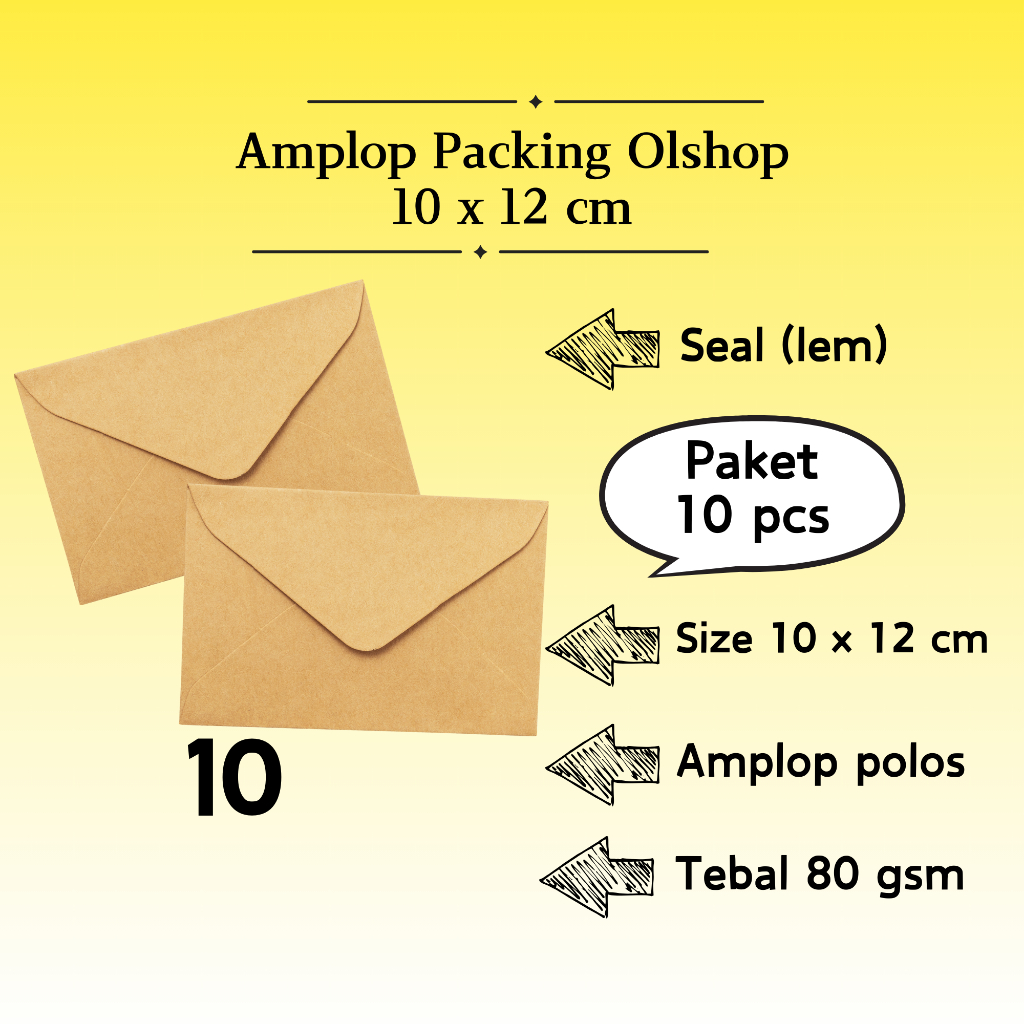 

10 Pcs Baronial - Amplop Packaging Kraft Potrait Amplop Klasik Coklat Polos Seal (Pakai Lem) 10 x 12 cm