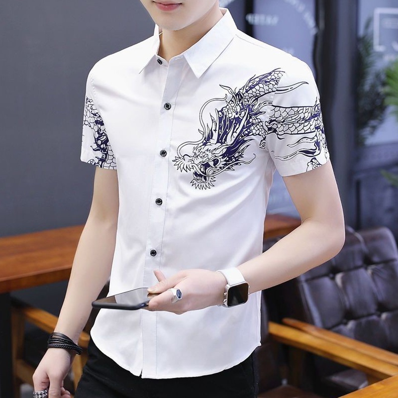 KaosKemejaPriaNaga Shirt Mens ShortSleeved Dragon Pattern Top