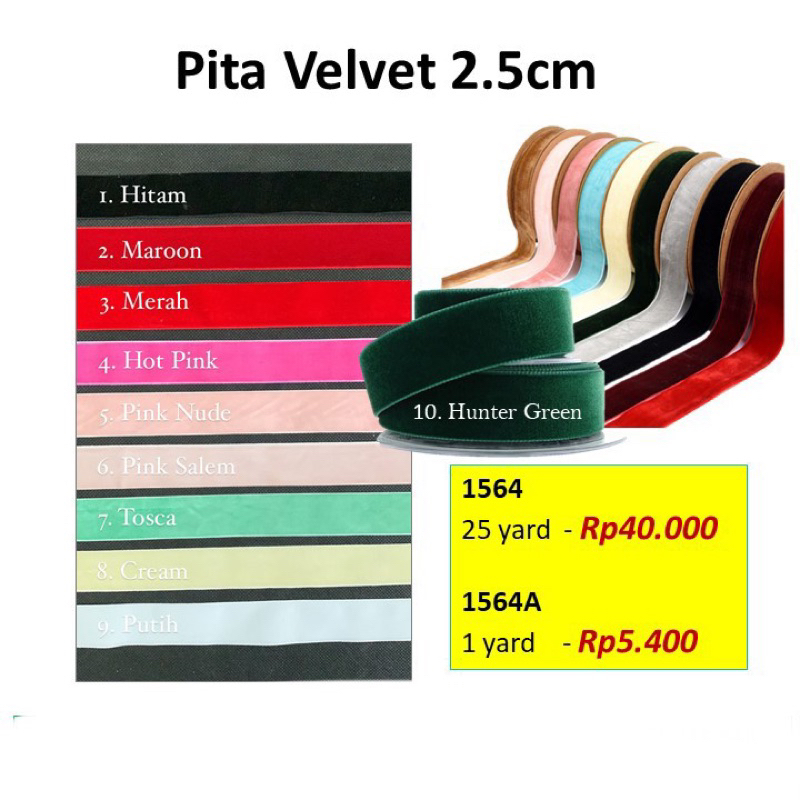 

Pita Velvet 2.5 cm Pita Beludru 1 inch Velvet Ribbon Premium Beludru Kode 1564A Panjang 1 yard