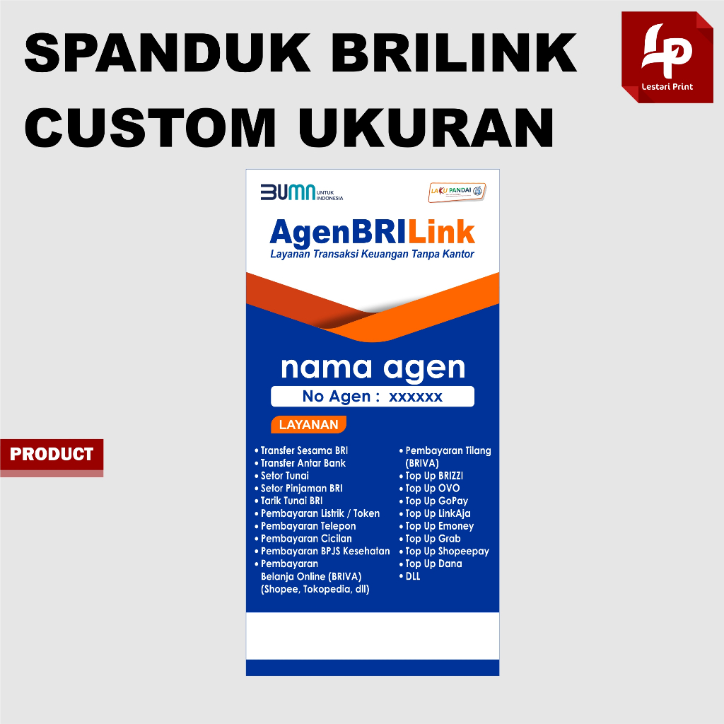 SPANDUK BRILINK CUSTOM UKURAN / SPANDUK AGEN BRILINK / BANNER AGEN BRI LINK