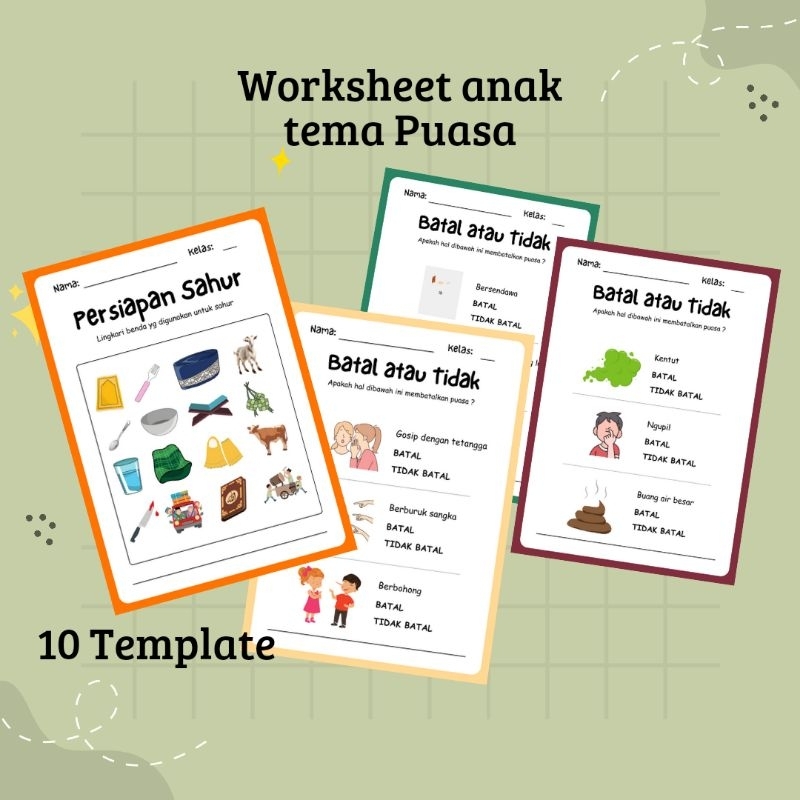 Worksheet anak Islami tema puasa