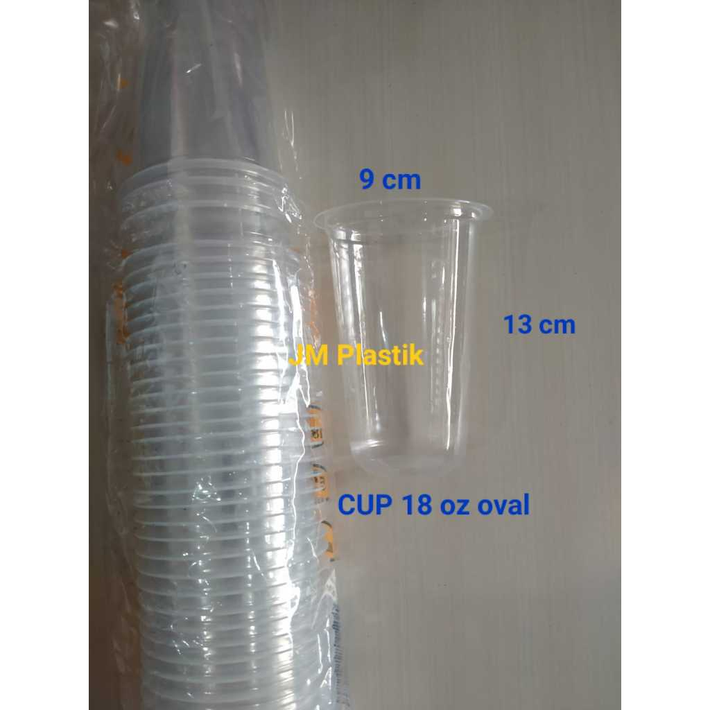 CUP GELAS PLASTIK OVAL / CUP POP ICE OVAL 18 OZ - 50 PCS