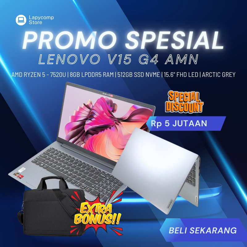 LAPTOP LENOVO V15 G4 AMN AMD RYZEN 5 - 7520U / RAM 8GB / SSD 512GB / 15.6" FHD LAPTOP PELAJAR BARU M