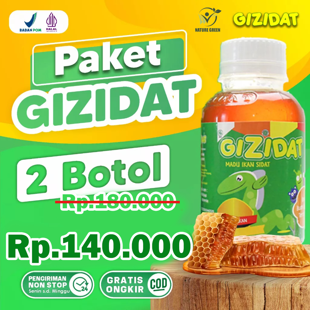 

Paket 2 Box Gizidat - Madu Multivitamin Nutrisi Penambah Nafsu Makan & Berat Badan Anak Isi 130ml