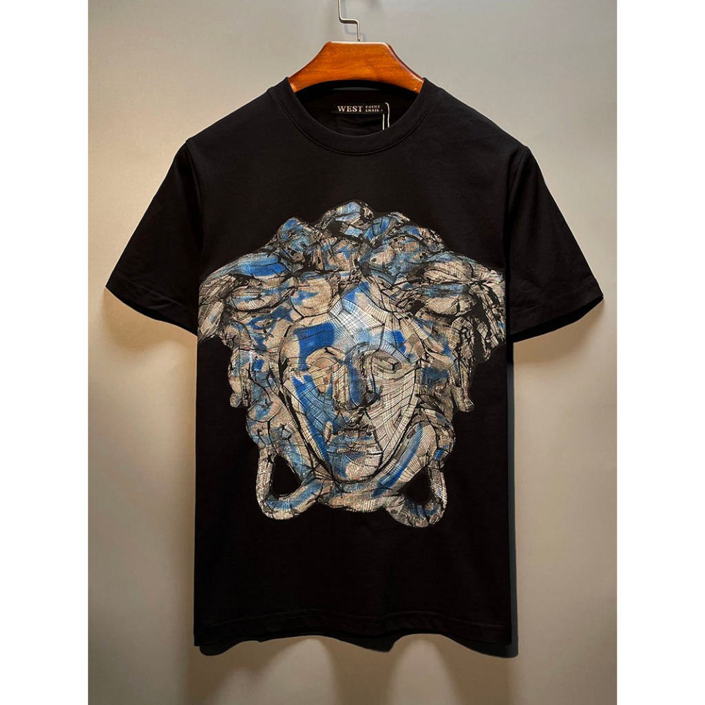 Lanfy Versace kaos pria Medusa motif lengan pendek round neck cotton combed  branded keren kaos stre