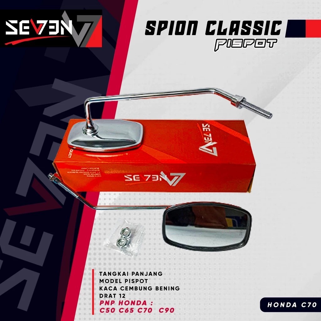 Spion Pispot Honda C70 DRAT 12 Crom Besi Tangkai Panjang Kaca Bening Cembung Spion C50 C65 C90 SEVEN