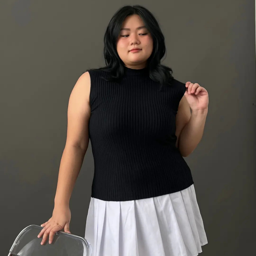 Manset Baju Inner Rajut Knit Jumbo Tanpa Lengan Pendek Turtleneck Wanita Sleeveless Top Premium Bree