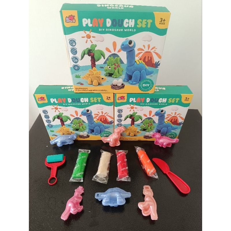Play Dough set DIY dinosaurus set - mainan anak playdough playdoh DIY dengan cetakan aneka dinosauru