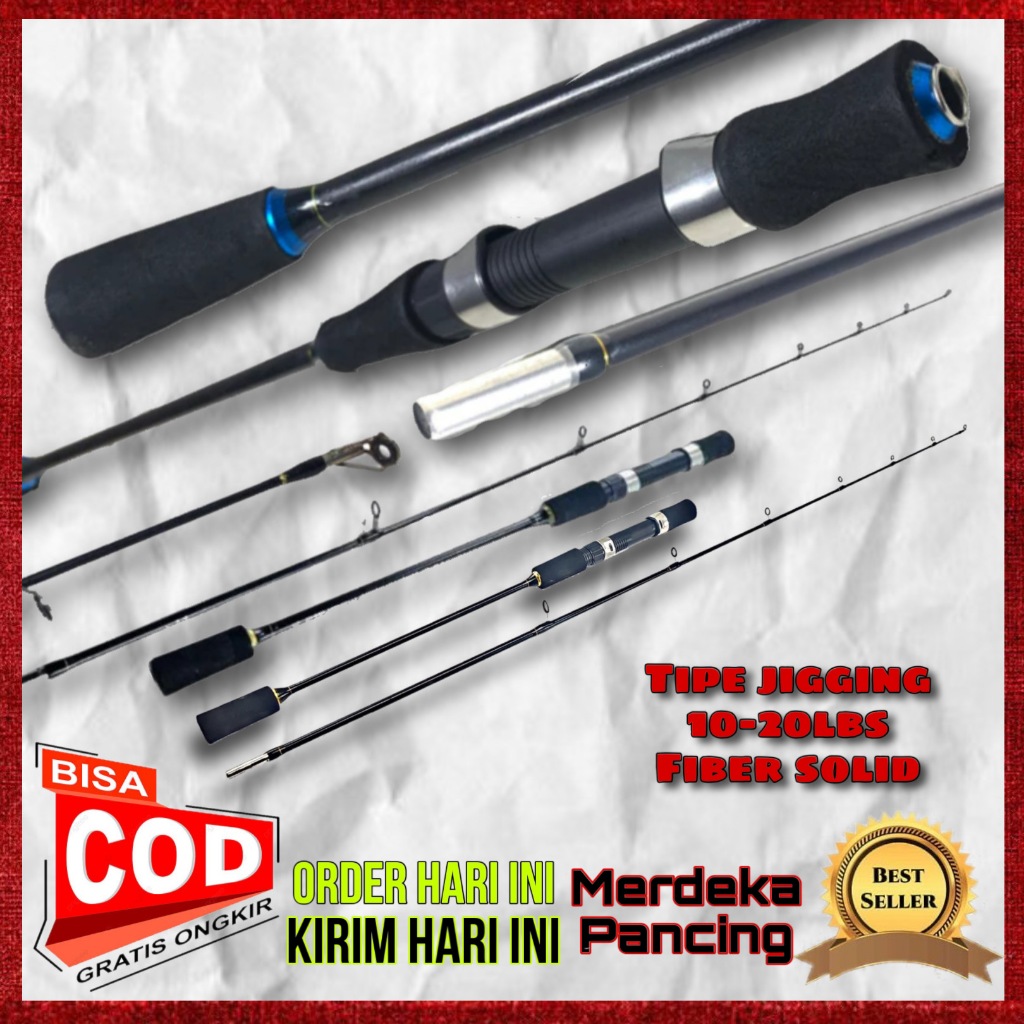 satu set joran pancing jigging benjiro piranha 10-20lbs fiber solid + rell komodo 180cm termurah