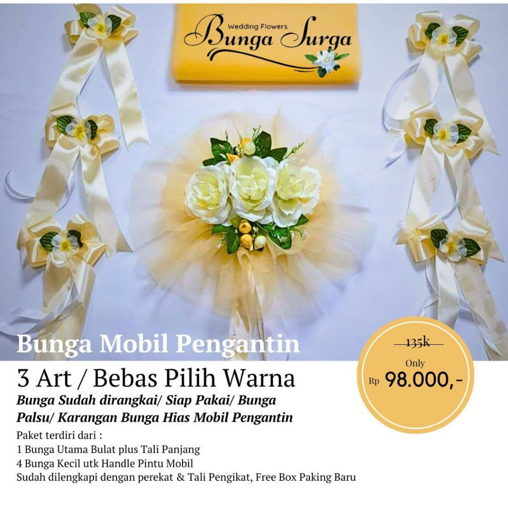 Bunga Mobil Pengantin 3 Art TB / Karangan Bunga Mobil Pernikahan/ Bouquet wedding / Bunga Hiasan Mob