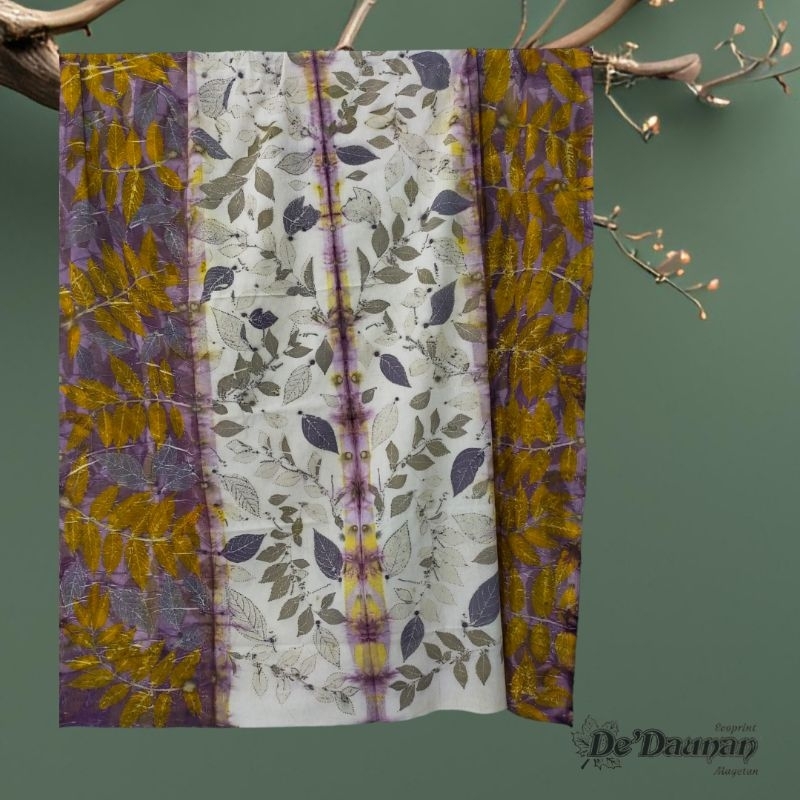 kain linen ecoprint batik warna alam motif cetak daun original