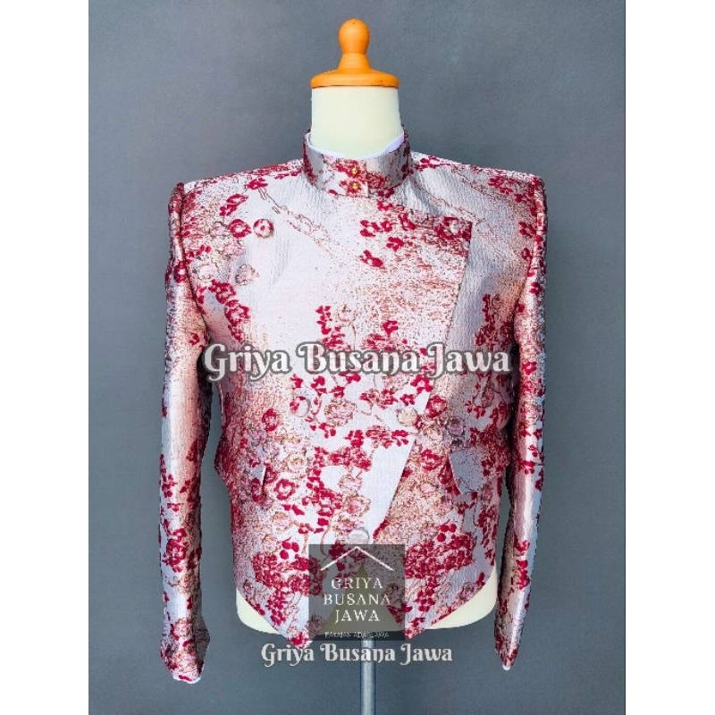 Beskap Solo Krowok Alusan Rose Gold Motif Bunga Jaguar Import Premium