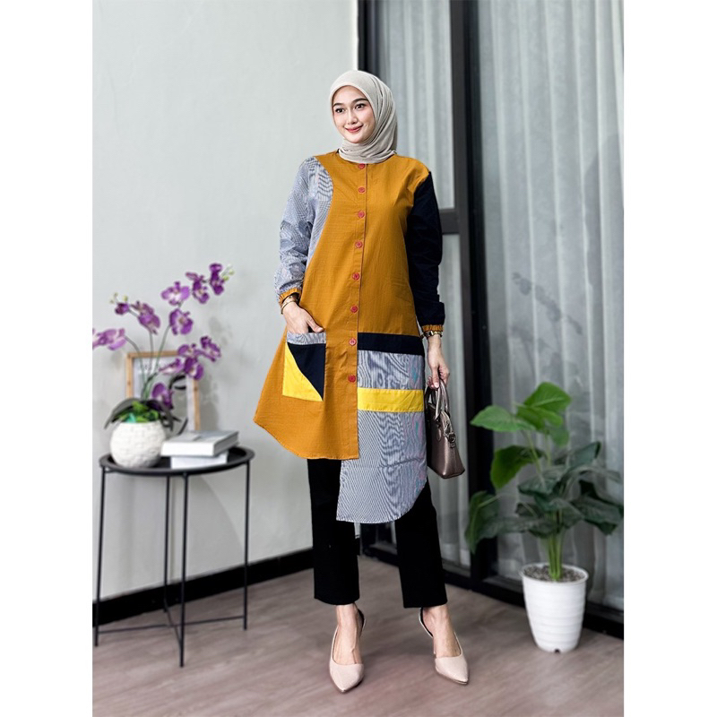 Long Tunik Zara Katun Kombinasi Midi Dress Murah Premium