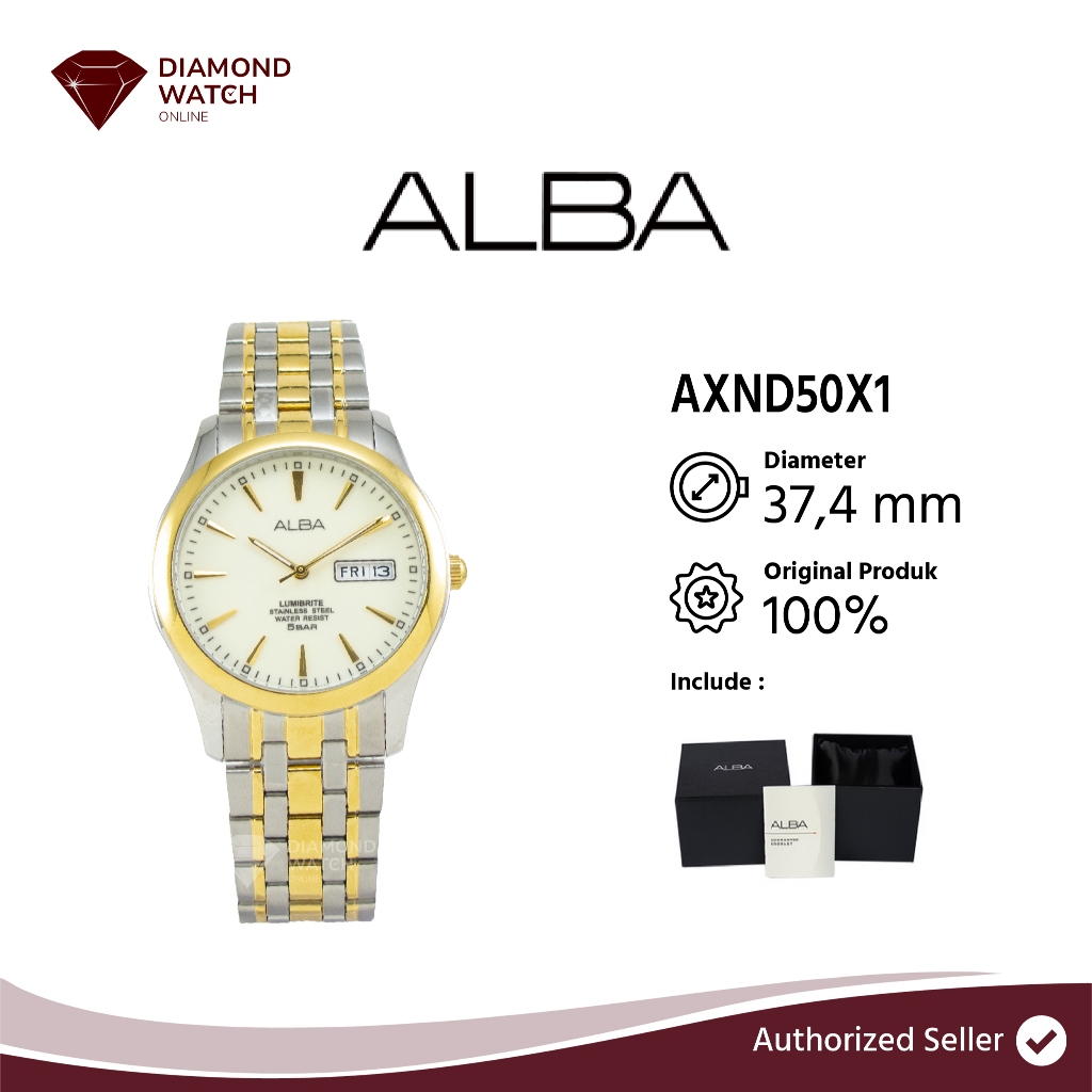 Alba Lumibrite 5 Bar 37,4 mm/8.50MM Silver & Gold Stainless Steel Strap  AXND50X1