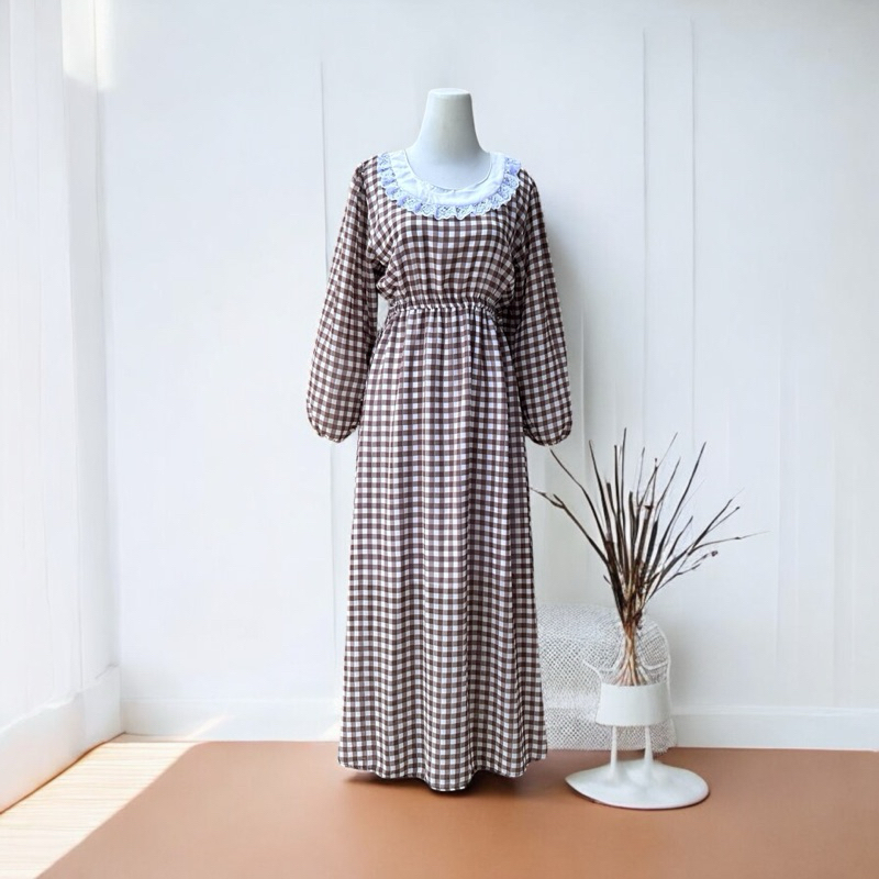 Dress Vintage Sifon Sailor Lengan Panjang/Hijab