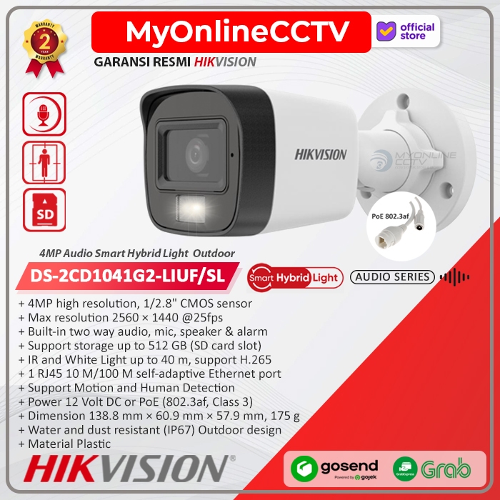 DS-2CD1041G2-LIUF/SL Hikvision 4MP Smart Hybrid Light Two Way Audio Flash Sirine Alarm IP Camera POE