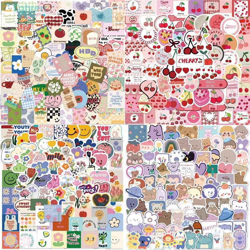 

Eeghrerr 90PCS Stiker Bunga Hewan Retro Kartun Lucu Stiker Ceri Merah Stiker Tahan Air