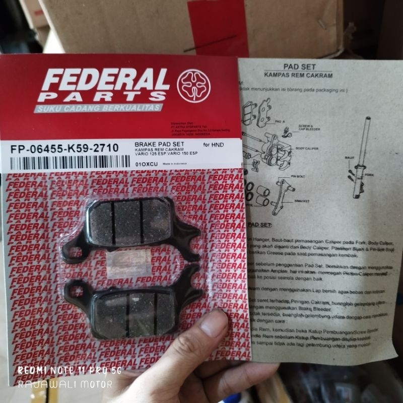 FP-06455-K59-2710 kampas rem depan vario 125 esp, vario 150 esp federal original