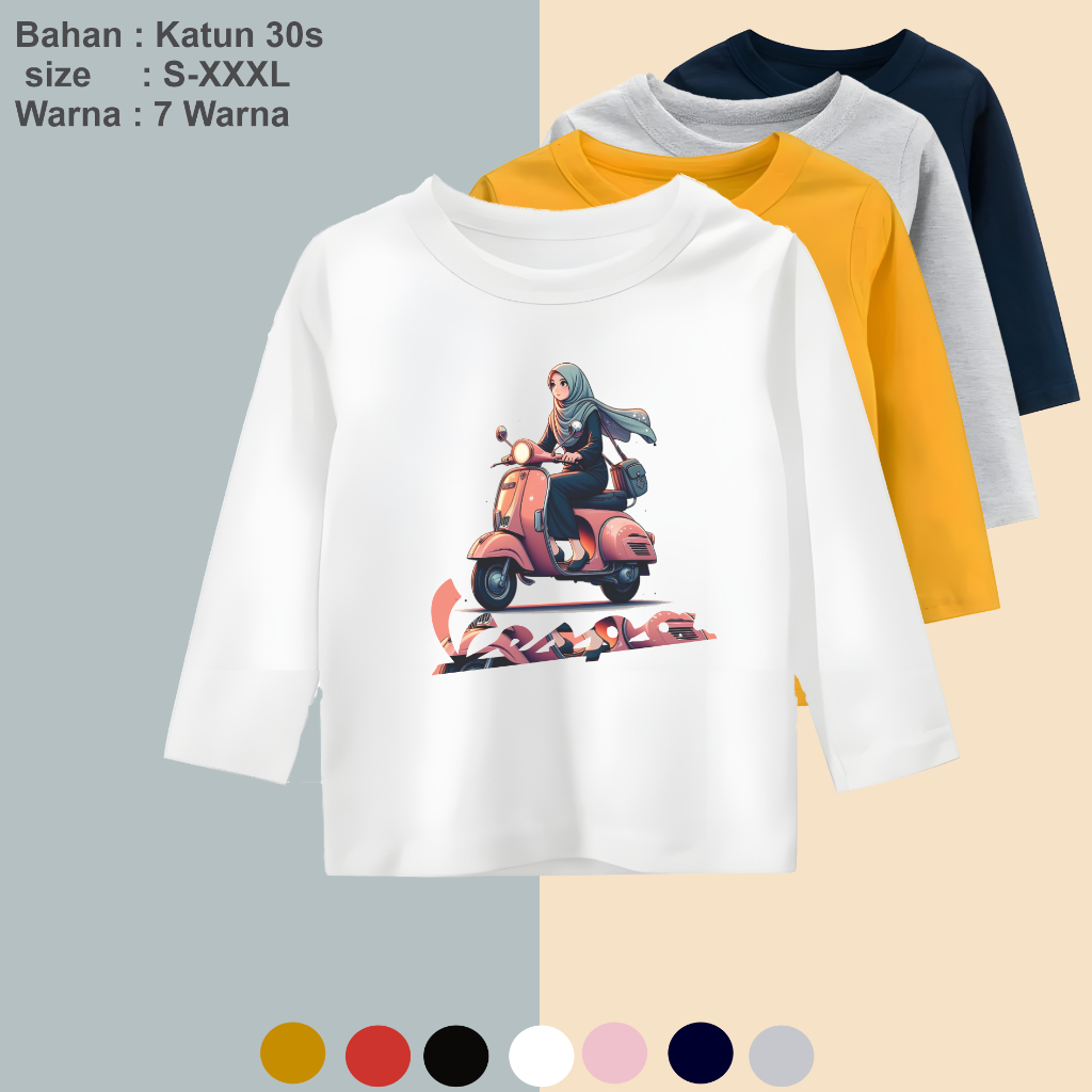Baju Kaos Anak Perempuan Lengan Panjang Atasan Anak Panjang Hijab Vespa Kaos Anak Perempuan Baju Ana