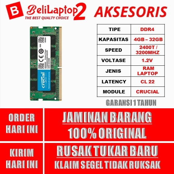 [BARU] RAM / MEMORY CRUSIAL NOTEBOOK / LAPTOP DDR4 4GB - 8GB - 16GB - 32GB SODIM