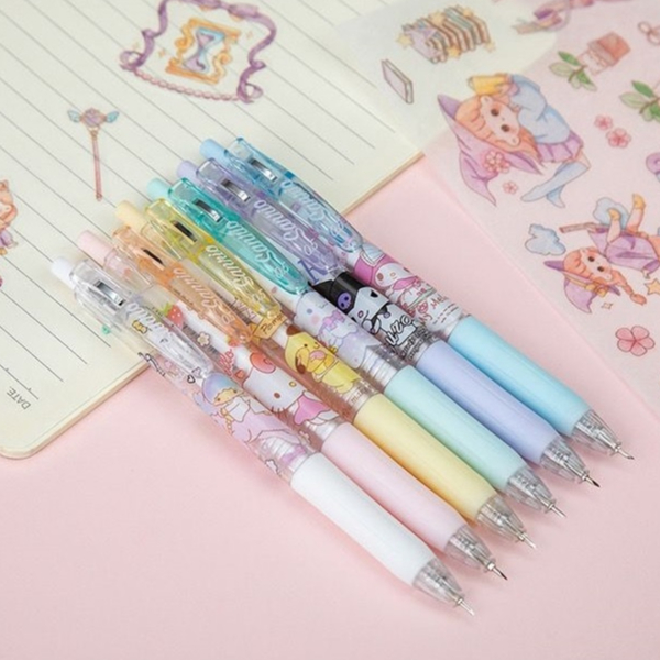 

6 PCS Pulpen gel ST 0.5mm/ Gel pen mekanik motif kartun hitam tinta hitam