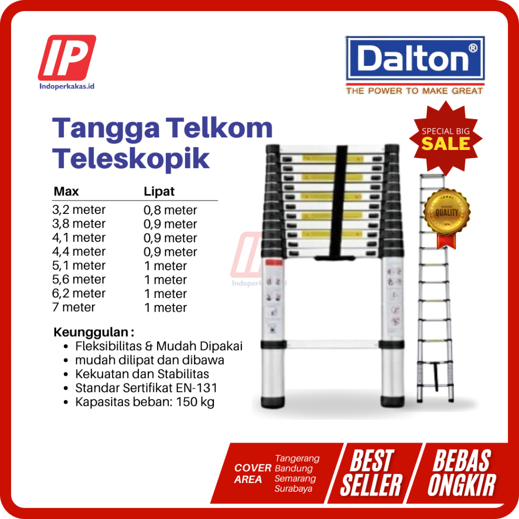 Tangga Teleskopik 1 - 7 Meter Dalton Tangga Telkom Single Teleskopik