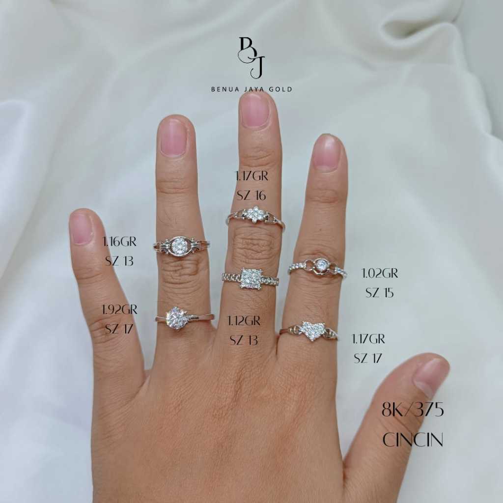 Cincin Fashion Diamond Look Emas Putih 8K/375