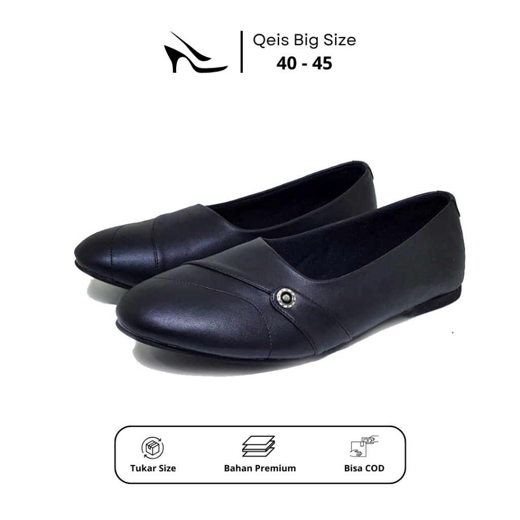 BIG SIZE - Flat Shoes Wanita Hitam Ukuran  40 41 42 43 44 45 Sepatu Kerja Formal