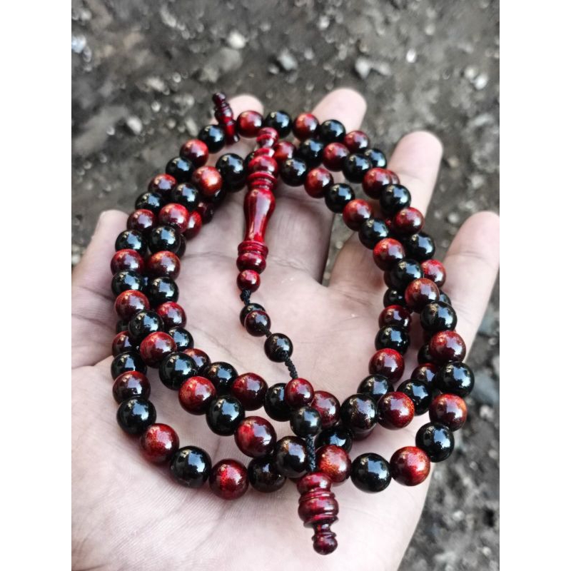 tasbih akar bahar merah kombinasi akar bahar hitam 99 butir