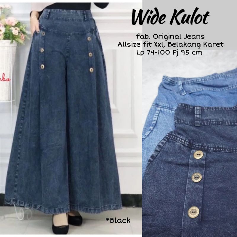 WIDE KULOT PANT JEANS by Nira - Celana Kulot Panjang Wanita Dewasa Bahan Original Jeans Pinggang Bel