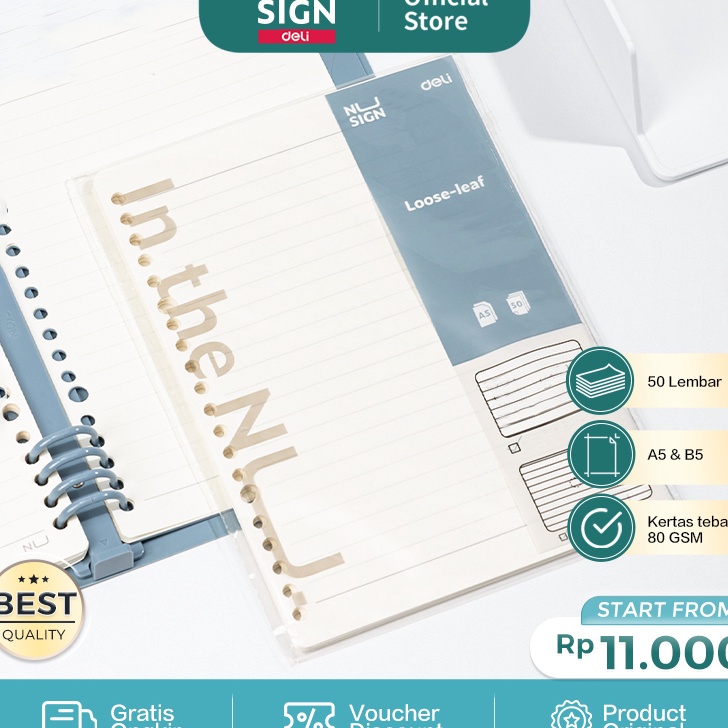 

Nusign Looseleaf Not Refill Isi Binder A5 B5 Garis Grid Dot 5 Lembar NS31X