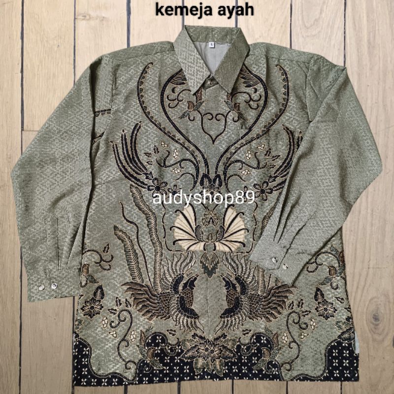 TY7 Batik Couple Ayah Anak Tunik Bahan Dobi Premium Lapis Furing Warna Hijau Sage