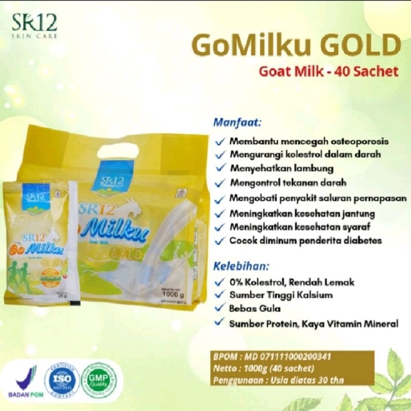 

GOMILKU GOLD SUSU KAMBING ETAWA SR12 KEMASAN PACK 40 SACHET