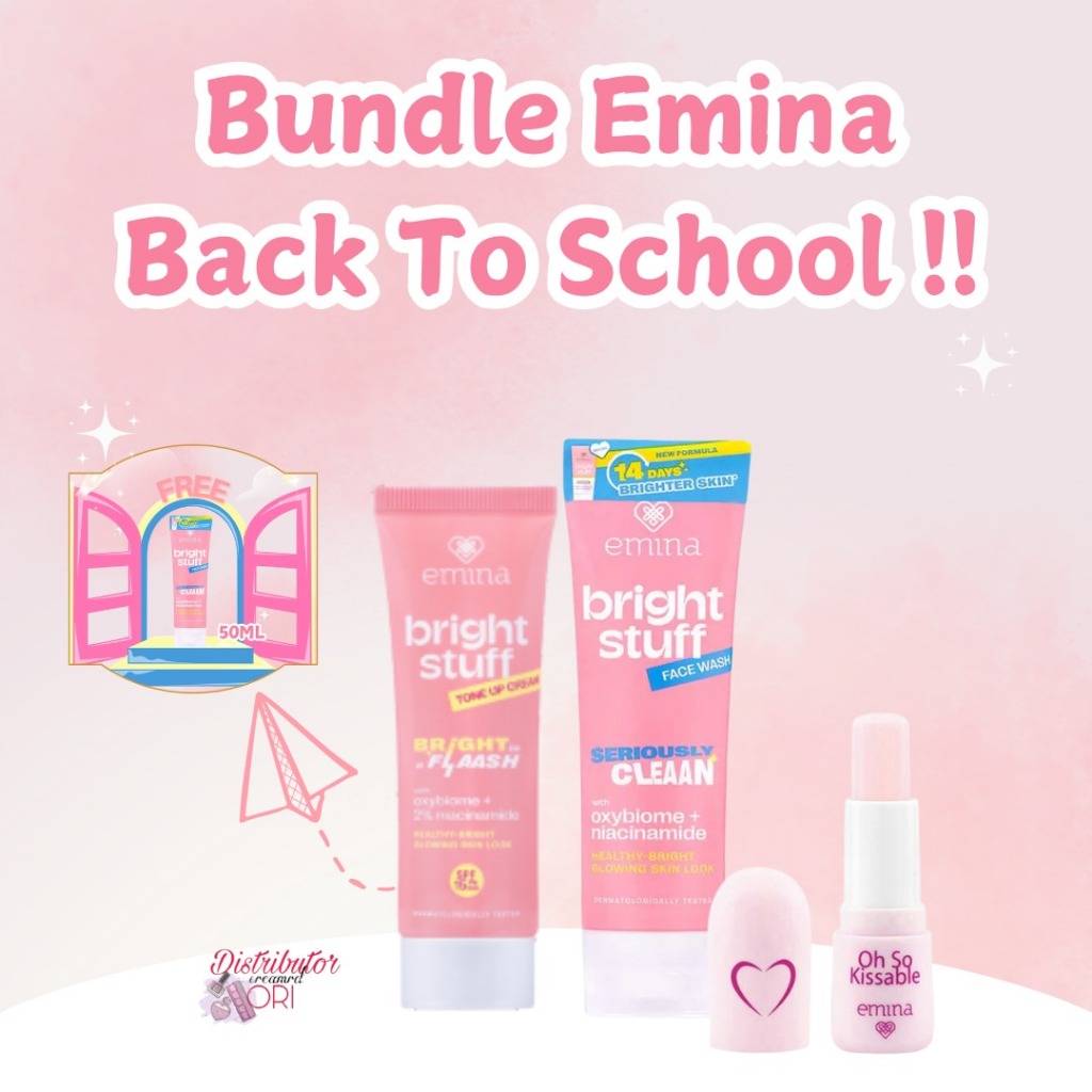 PAKET EMINA BACK TO SCHOOL (EMINA BRIGHT STUFF FACE WASH 50ML + TONE UP CREAM + LIP BALM FREE EMINA 
