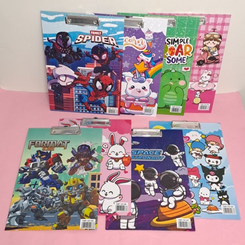 

Papan Clip Board F4 Kayu+Whiteboard Space Kuromi Melody Cinamorol Spiderman Dino Robot Bunny Unicorn