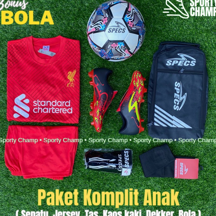 Grosir Terkeren  Paket Sepatu Sepak bola Anak Specs Dragon Naga Lengkap Bonus Bola Paket Komplit Sep