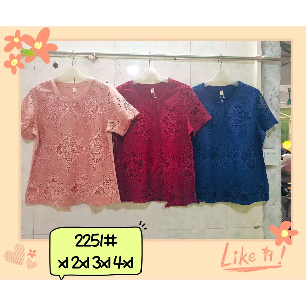 Baju Wanita Lansia Motif Bunga Bahan Double Furing - 2251 Warna Biru, Ungu, Pink