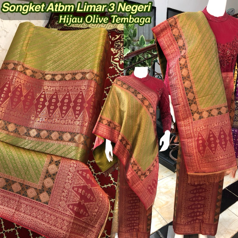 NEW Songket Atbm Limar 3 Negeri Exclusive Hijau Olive Tembaga/ Songket Tenun Mesin Palembang ilham S