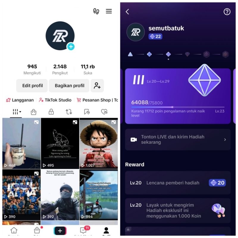 Jual Akun Tiktok Gift Level 26 Termurah