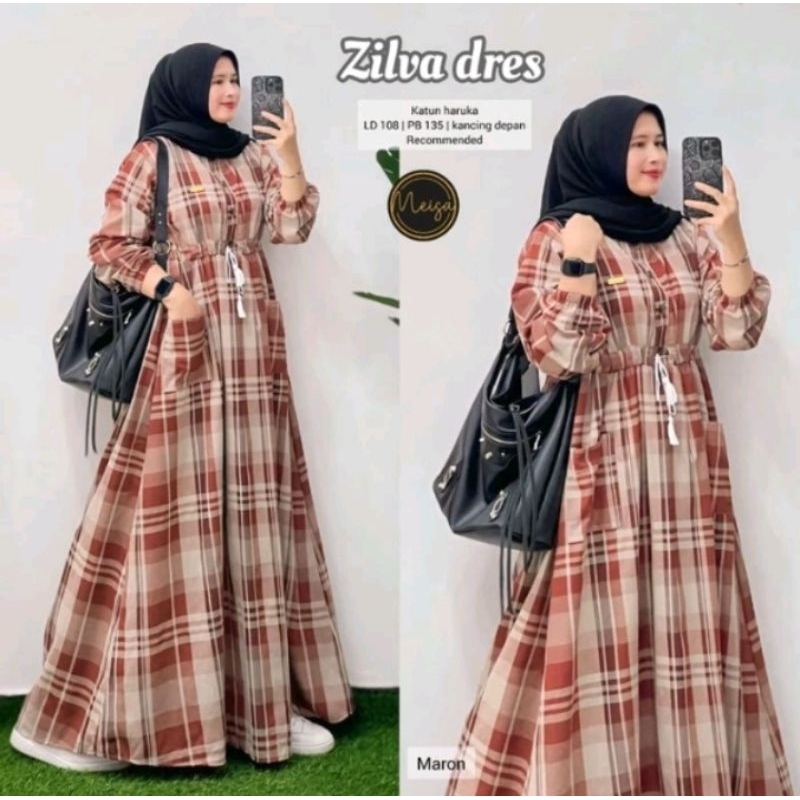 Zilva dress gamis kotak pinggang tali serut