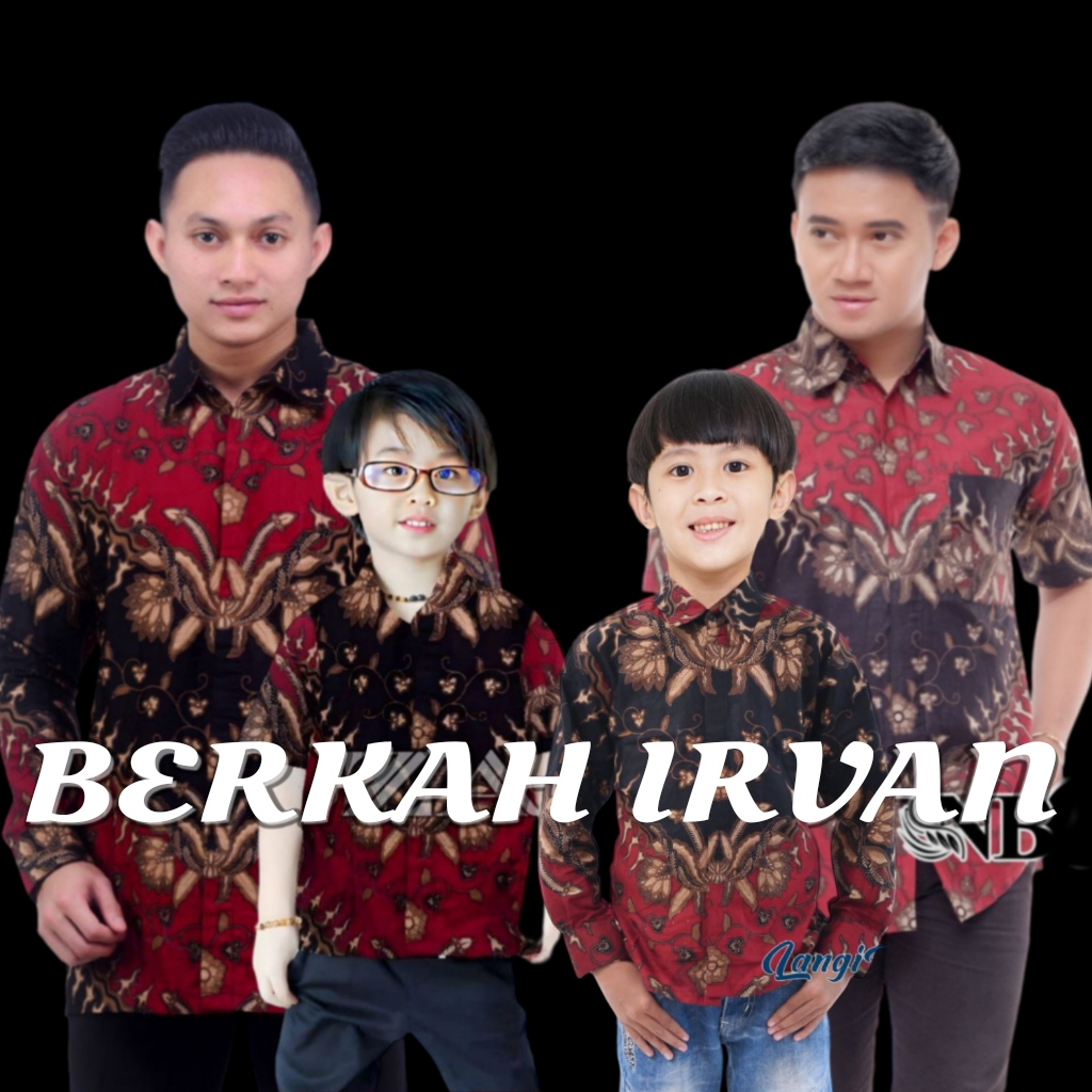 Kemeja Batik Anak Laki-laki Lengan Panjang Couple Batik Ayah dan Anak Cowok Warna Merah Batik Motif 