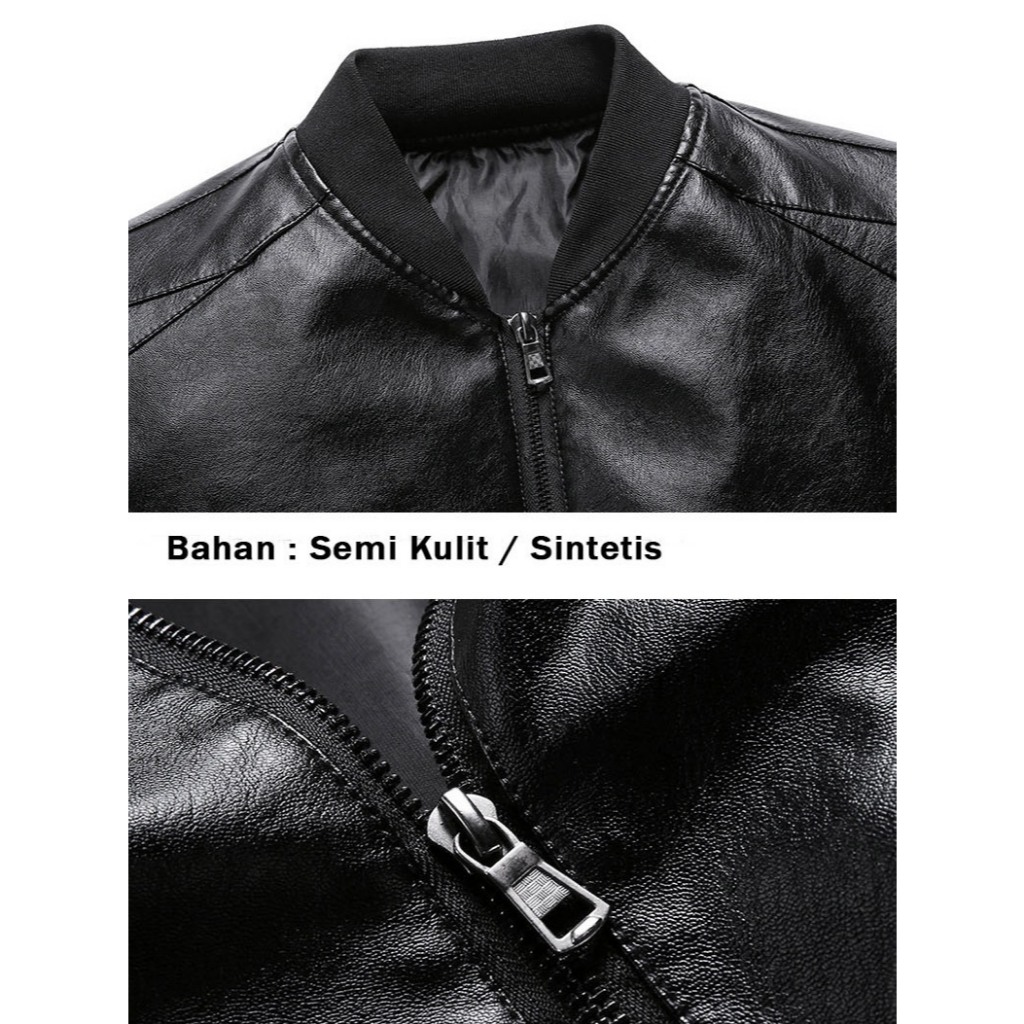 Cuci Gudang Jaket Kulit Pria Jaket Motor Tebal Waterproof Jaket Touring Hitam Zipper M - Xxl