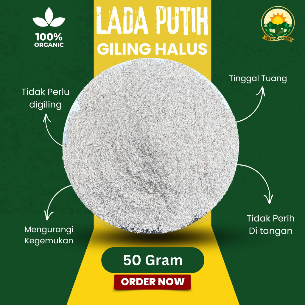 

Kemasan Ekonomis Lada Putih Bubuk / Giling Halus / 50 Gram