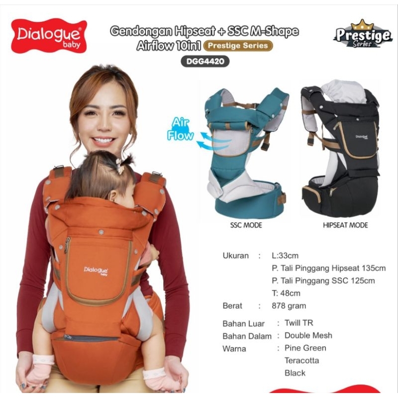 Gendongan Hipseat + SSC M-shape Airflow 10in1 Prestige Series Dialogue Baby